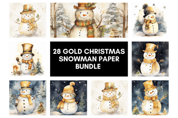 28 Gold Christmas Snowman Paper Bundle